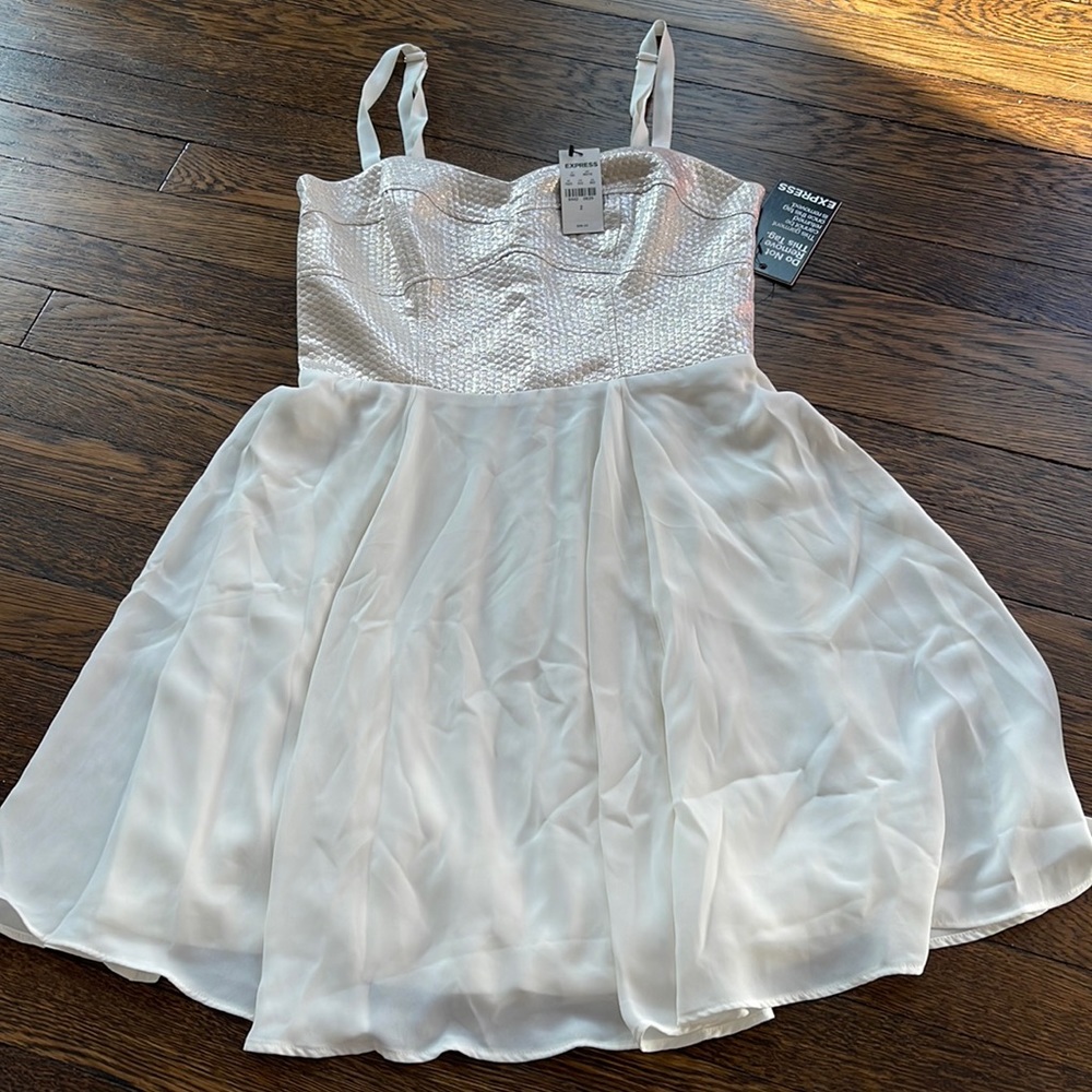 Express white dress with metallic sparkle